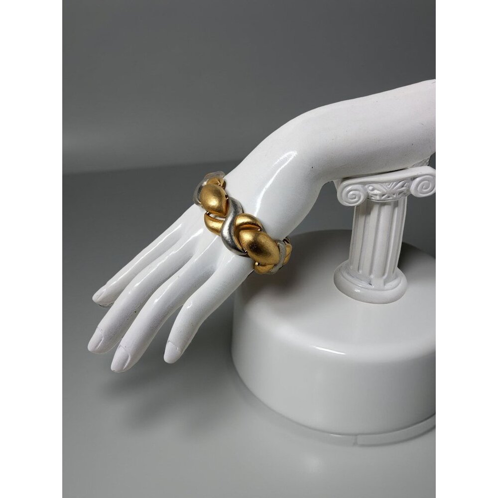 vintage Les Bernard jewelry 9" hook closure gold and silver color metal wrist br - Picture 6 of 11